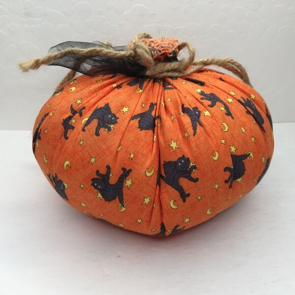 Handmade Halloween Fabric Pumpkins Set 2 Decorative Plush Spooky Twine Accents - Picture 5 of 16
